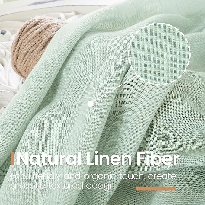 BGment Sage Green Linen Semi Sheer Curtains for Living Room 63 Inch Length - Light Filtering Drapes for Bedroom Dining Natural Rustic Spring Decorative Rod Pocket Lightweight, 2 Panels, 52 X 63 Inch