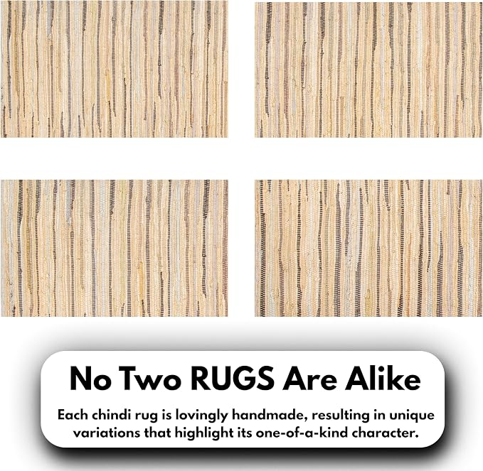 Ramanta Home 100% Cotton Hand Woven Tonal Chindi Rag Rug 3'x5' - Beige, Recycled Reversible Rug, Boho Rustic Farmhouse Rugs for Living Room, Dinning Room, Kitchen Floor Mats - 36"x60"