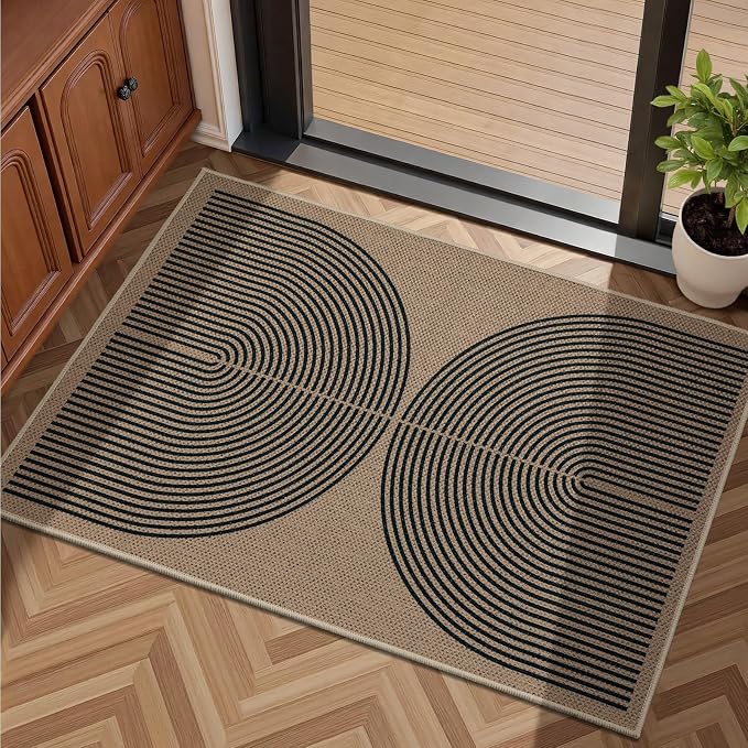 EDIMENS Easy Jute 2x3 Entryway Rug Door Mat Small Entry Rugs Indoor Outdoor | Non Slip Washable Rainbow Area Rug Farmhouse Low Pile Black Indoor Outdoor Doormat for Entrance Porch Doorway