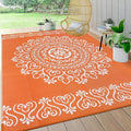Pauwer Outdoor Rug 8x10, Waterproof Plastic Camping Rug, Floral Orange | Reversible Patio Rug, UV Resistant Indoor Outdoor RV Mat Carpet For Deck, Camper, Porch, Balcony, Backyard, Picnic, Foldable