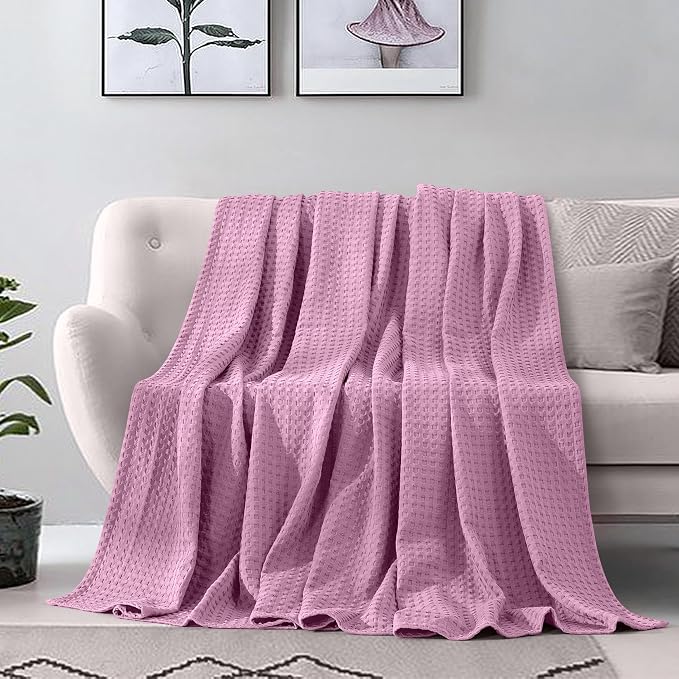 Elegant Comfort Premium 100% Cotton Waffle Blanket - Lightweight Breathable Waffle Weave Bed Blanket - Soft and Warm All Season Blanket for Couch, Sofa and Bed, Full Size 88x88 Inches, Lavender