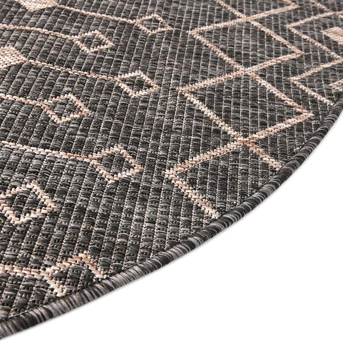 Unique Loom Outdoor Trellis Collection Area Rug - Tribal Trellis (7' 10" Round, Charcoal Gray/ Natural)