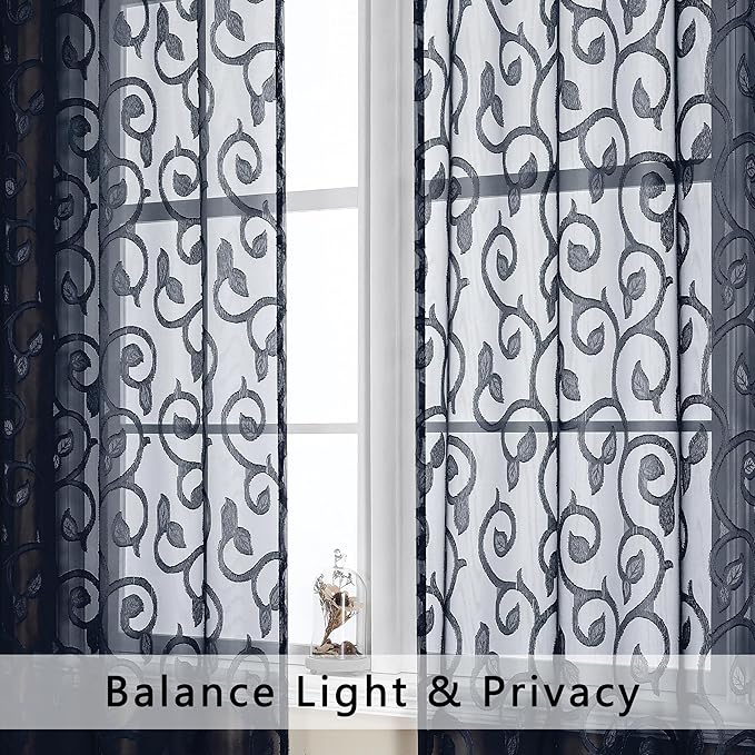 OWENIE Furman Navy Blue Semi Sheer Curtains 72 inches Long - Image 3