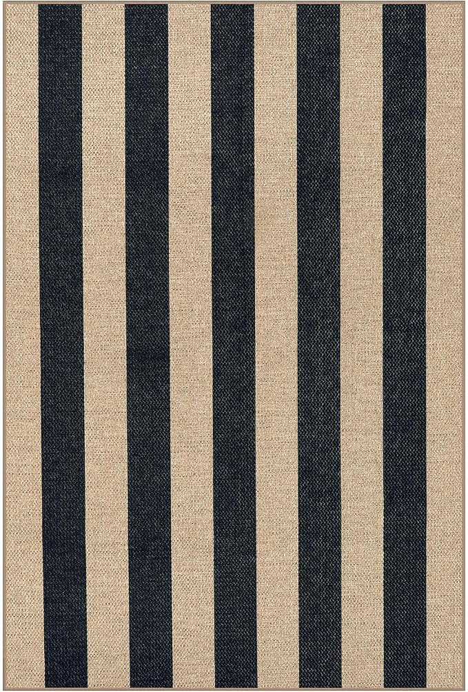 Lahome Striped Easy Jute Front Door Mat, 2x3 Kitchen Outdoor Rug Washable | Indoor Entryway Rugs Black, Modern Farmhouse Neutral Non Slip Non Shedding Small Carpet for Floor Foyer Entrance Patio Porch