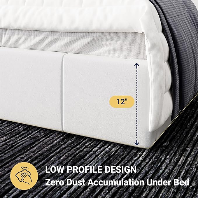 Allewie Full Size Dutch Velvet Upholstered Platform Bed Frame/Vertical Channel Tufted Adjustable Headboard/Low Profile Bed Frame/No Box Spring Needed/Easy Assembly/White