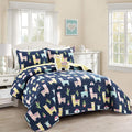 Lush Decor Southwest Llama Cactus Quilt, 3 Piece Set, Full/ Queen, Navy & Yellow - Cute Kids Reversible Boho Toddler Bedding Set