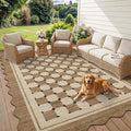 Garvee Easy Jute Rug Scalloped 5x7 Rugs for Living Room, Checkered Washable Non Slip Outdoor Patio Carpet, Farmhouse Indoor Area Rug Neutral Non Slip Carpet for Backyard Dining Room Deck 5'x7'