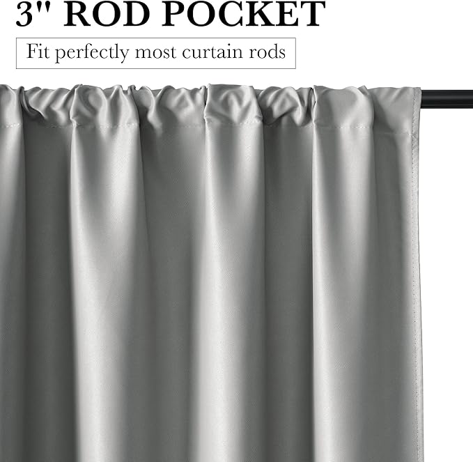 RYB HOME 100% Blackout Short Curtains for Small Window, Thermal Insulated Total Room Darkening Noise Reducing Curtains for Kitchen Bathroom Basement, 42 inches Wide by 48 inches Long, Silver Grey