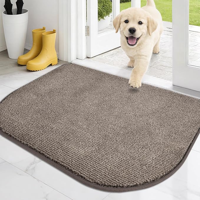 PURRUGS Dirt Trapping Door Mat Half Round 24" x 35.5", Non-Slip Machine Washable Entry Rug, Entrance Mat, Indoor Front Door Mat, Super Absorbent Entryway Rug for Muddy Shoes & Paws, Heathered Beige