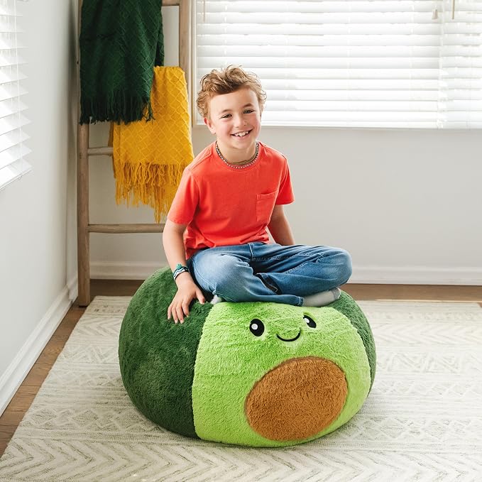 Big Joe Avocado PlushiPals Super Soft Bean Bag Chair for Kids, Ultra-Soft Plush Polyester Blend, 2.5 feet Refillable | 2.5 feet, Polystyrene Bean Filled, Refillable, Snuggle Puff, Safe for Kids Ages 3 and Up, Supports Up to 150 lbs