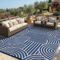 Garvee Reversible Rainbow Outdoor Rug 5x8, Waterproof Outdoor Plastic Straw Rug, RV Mat for Picnics, Patio, Camping, Balcony, Deck, Backyard, Porch, Blue