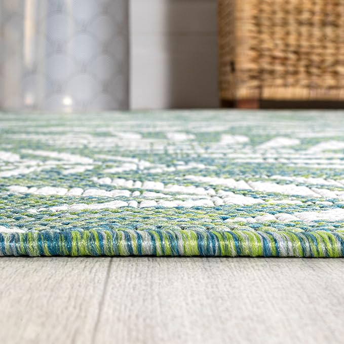 JONATHAN Y Palm Frond Indoor Outdoor Square Area Rug 5X5 Cream/Green, Nevis for Backyard, Patio, Porch, Easy-Cleaning, High Traffic, Pet-Friendly, Non-Shedding (SMB119G-5SQ)