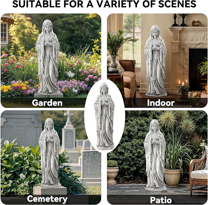 Virgin Mary Praying Statue, Large 30inch Outdoor Religious Sculpture | Blessed Mother Mary Statues Catholic, Durable Weather MGO Stone Carving Decorations, for Home,Yard,Patio,Forch