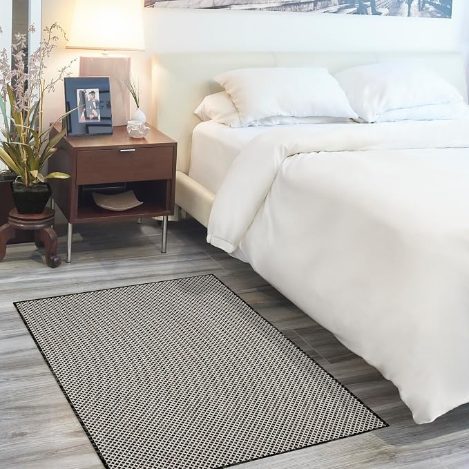 Nourison Home Courtyard Black White 2' x 3' Area Rug - Easy Clean, Non Shedding, Bed Room, Living Room, Dining Room, Kitchen (2' x 3')