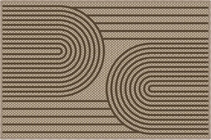 Faux Jute Front Door Mat, 2' x 3' Entryway Porch Rug, Brown Farmhouse Ultra-Thin Washable Non-Slip Mat for Indoor Foyer & Outdoor Patio Decor