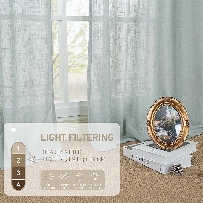LAMIT Linen Semi Sheer Curtains 96 inches Long 2 Panels Set, Light Filtering Panels Back Tab and Rod Pocket Floor to Ceiling Curtains for Bedroom/Living Room, Greyish Blue, 52 x 96 Inch