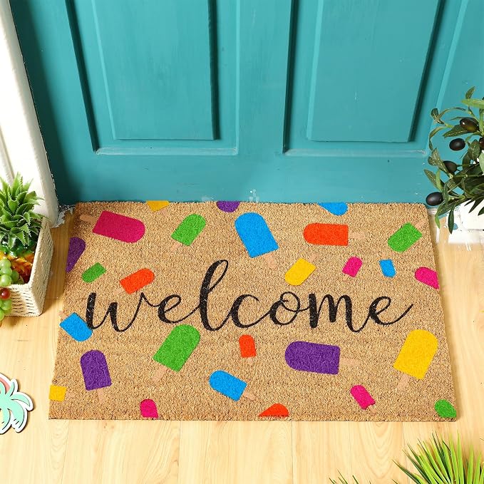 Ceenna Summer Welcome Doormat Outdoor, Colorful Ice Cream Pattern Coir Rug, Non-Slip Front Door Mat for Outdoor Indoor, Durable Entryway Mat for Porch, Patio, 16 x 28 Inch