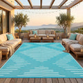 Garvee Waterproof Outdoor Area Rug 9x12 Plastic Reversible Rug for Patio Decor Easy-Cleaning Large Floor Mat for Camping RV Porch Deck Backyard Balcony Picnic Light Blue White