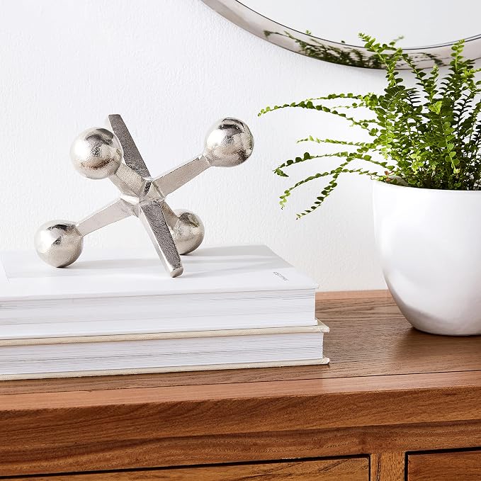 Modern Decorative Sculpture Figurine - Home Accent for Living Room Decor or Bathroom Decor - Elegant Statement Ornament for Shelf or Coffee Table Styling in Office or Any Room - 5" Silver & Metallic