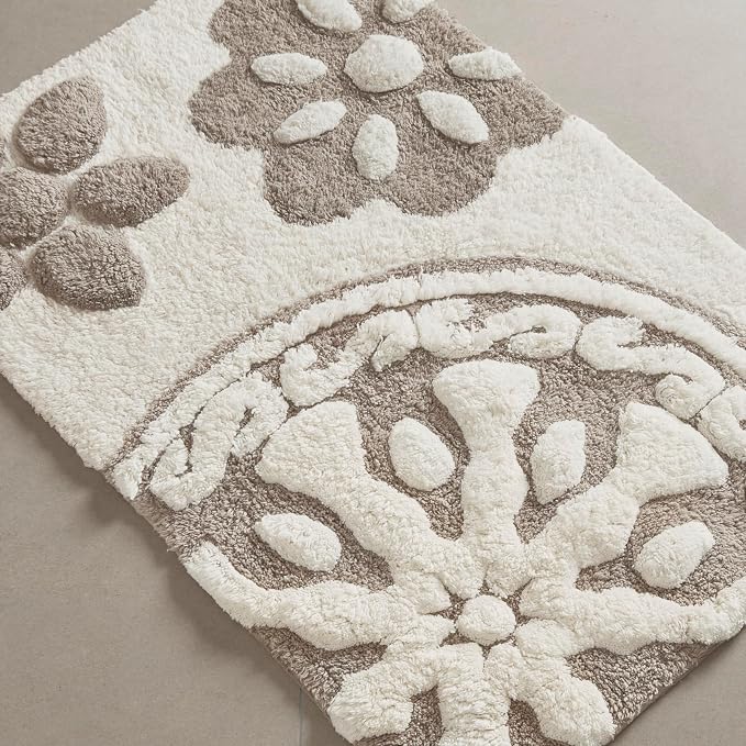 Madison Park Casablanca Tufted Cotton Bath Rug Non-Slip, 20 x 30, Taupe