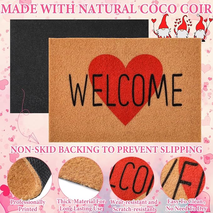 Ceenna Valentine's Day Doormat Outdoor Valentine's Heart Coir Doormat with Non-Slip Backing Red Heart Valentines Day Mat Front Porch Rug Outside Door Mat for Home Entrance Decor, 16 x 28 Inches