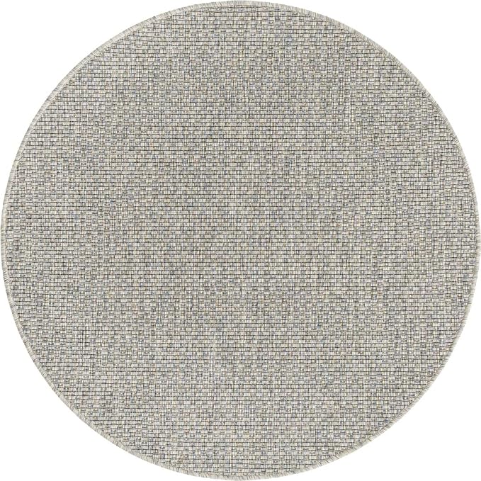 Unique Loom Collection Casual Transitional Solid Heathered Indoor/Outdoor Flatweave Area Rug (4' 1" Round, Light Gray/Ivory)