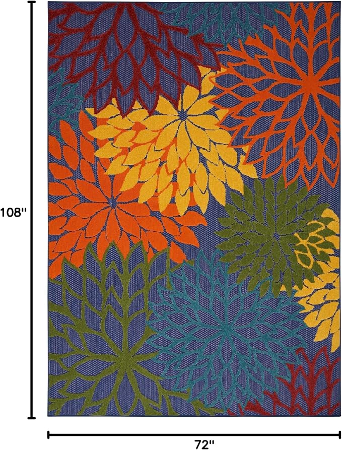 Nourison Home Aloha Navy Multicolor 6' x 9' Area Rug - Easy Clean, Non Shedding, Bed Room, Living Room, Dining Room, Kitchen (6' x 9')