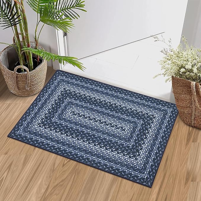GarveeHome 2x3 Small Area Rug Entryway Easy Jute Door Mat Washable Rugs | Non Slip Outdoor Patio Throw Carpet Entryway Easy Jute Rugs for Porch Kitchen Living Room Backyard, Slates/Blue