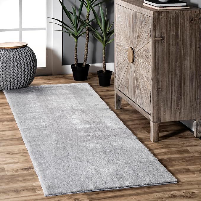 nuLOOM Loni Light Grey Solid Washable Runner Rug, 2' x 10'