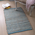 THE BEER VALLEY Jute Cotton Diamond Kitchen Rug 2x3 Feet - Natural Teal | Small Neutral Area Door mat for Entryway, Easy Clean Outdoor Indoor Boho Entry Rugs