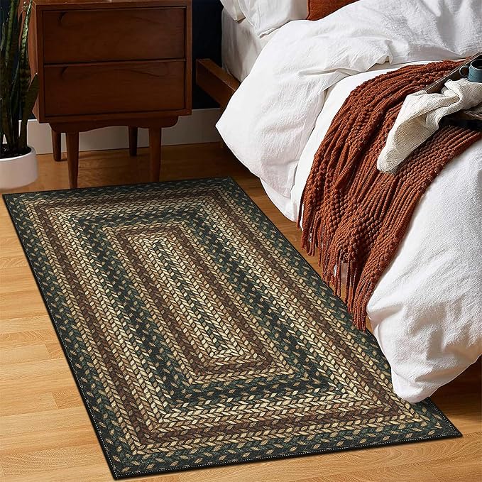 GarveeHome 2x3 Small Area Rug Entryway Easy Jute Door Mat Washable Rugs | Non Slip Stain Resistant Modern Bordered Bedroom Throw Carpet Indoor Outdoor Low Pile Area Rugs for Porch Kitchen, Rust/Black