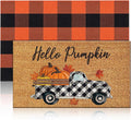 Moucuny 2 Pcs Fall Door Mat, Layered Hello Pumpkin Welcome Coir Doormat with Orange and Black Buffalo Plaid Rug, Non-Slip Backing, Fall Farmhouse Autumn Porch Decor for Entryway Patio Decor