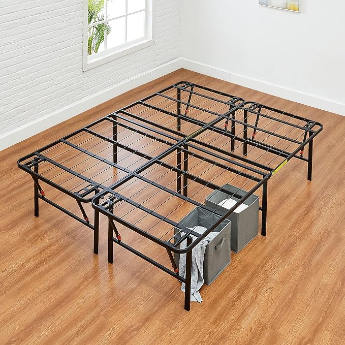 Amazon Basics Foldable Metal Platform Bed Frame with Storage Space, Sturdy Steel, No Box Spring Needed, 18 Inches High, Tool-Free Setup, Noise Free, King Size, Black