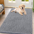 Smiry Dog Door Mat for Muddy Paws 44x32, Absorbent Dirt Trapper, Non-Slip Washable Chenille Entryway Rug for Inside Floor, Grey, Classic Solid