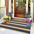 OLANLY Brown and Black Classic Striped Rug 2' x 3' (24" x 36") – Washable Cotton Indoor Outdoor Doormat for Front Door, Entryway, Kitchen, Porch, Patio Decor