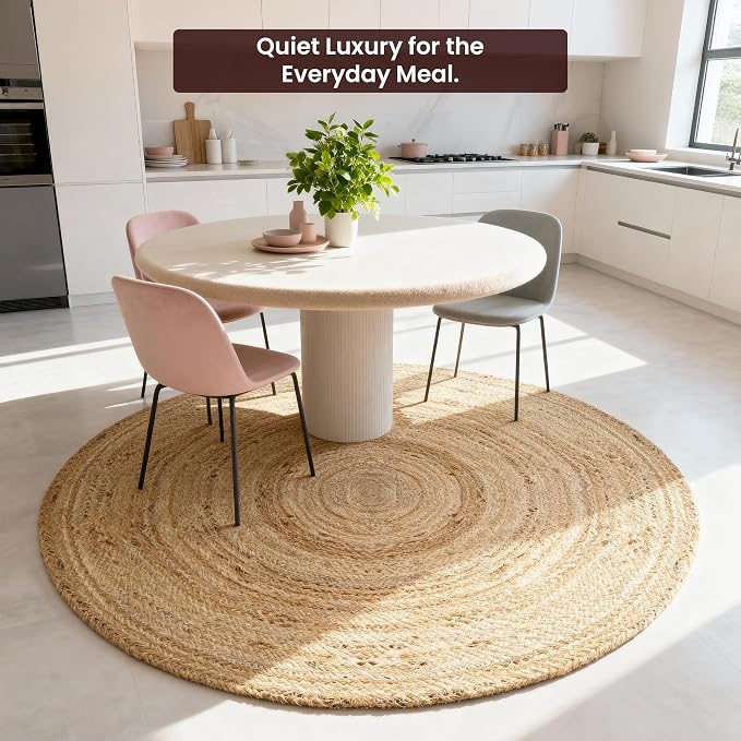 Craft Trade Chindi Jute Area Rug for Living Room Bedroom Outdoor Boho Indoor Braided Woven Reversible Sisal Rugs Natural (Natural Jute Round, 48 Inch)