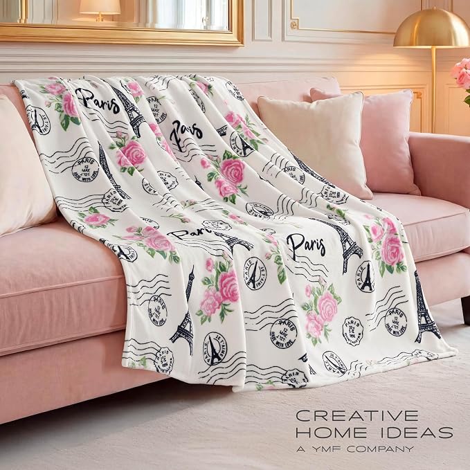 Oversized Plush Throw Blanket 60" x 70", Floral Paris Pink