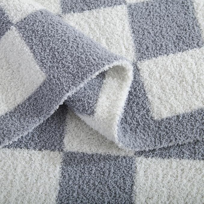 Elegant Comfort Checkered Throw Blanket, Gray Super Soft Cozy Fluffy Warm Throw Blankets for Couch, Sofa, Chair, Bed, Camping, Picnic, Travel Lightweight Bed Blanket (50" x 70")