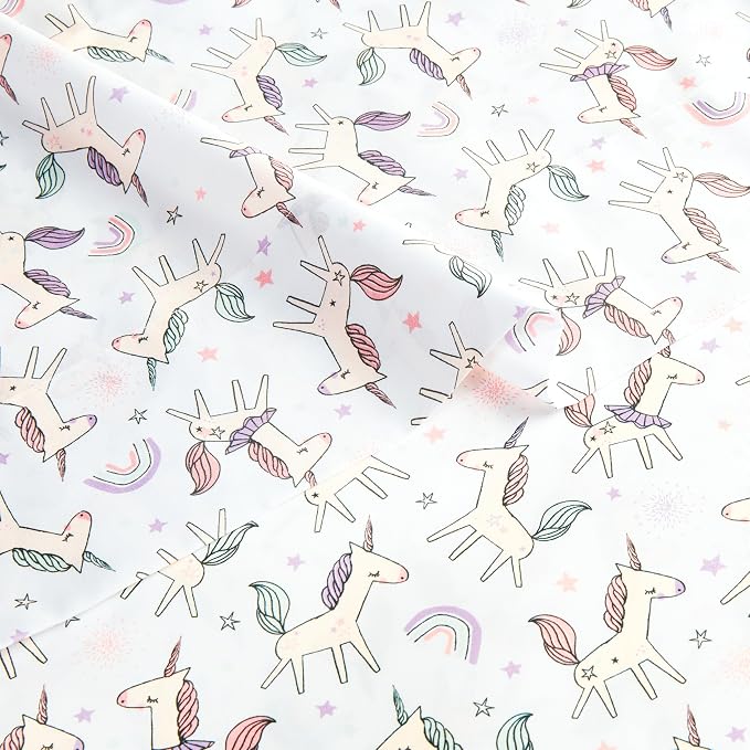 Amazon Basics Microfiber Kids' Sheet Set with Pillowcase, 3-Piece, Twin, Unicorn & Rainbow
