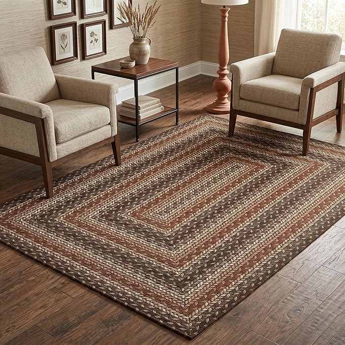 Garvee Easy Jute Outdoor Rug 5x7 Washable Non Slip Braided-Print Neutral Rugs for Living Room Indoor Outdoor Farmhouse Rugs Ultra-Thin Non-Shedding Foldable Mat for Bedroom Kitchen Porch Orange/Brown