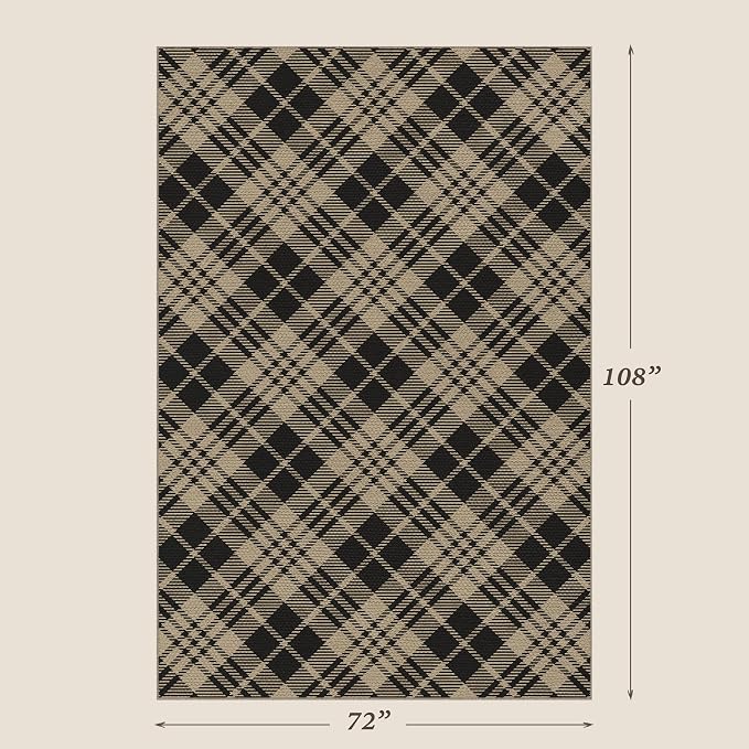 JTJ Easy Jute Outdoor Rug 6' x 9', Washable Non Slip Indoor Outdoor Low Pile Geometric Plaid Area Rug for Patio, Porch, Living Room & Dining Room