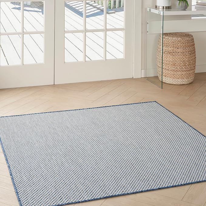 Nourison Home Courtyard Ivory Blue 4' x Square Area Rug - Easy Clean, Non Shedding, Bed Room, Living Room, Dining Room, Kitchen (4' x Square)
