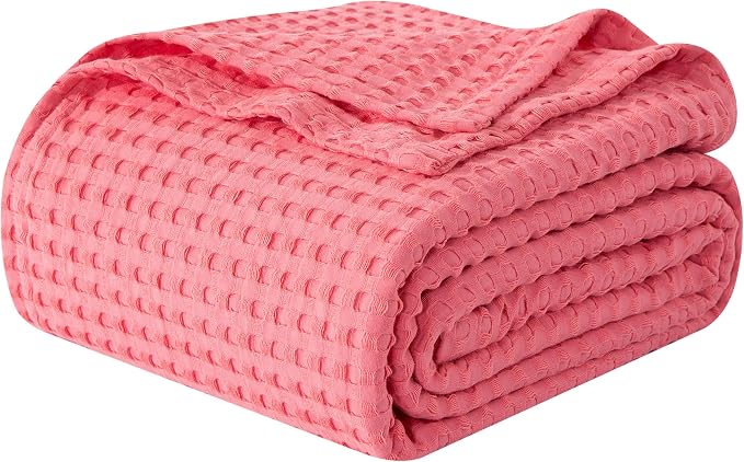 Elegant Comfort Premium 100% Cotton Waffle Blanket - Lightweight Breathable Waffle Weave Bed Blanket - Soft and Warm All Season Blanket for Couch, Sofa and Bed, Twin Size 68x88 Inches, Coral