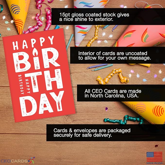Happy Birthday Cards Bulk Greeting Card Set (Candle) 18 Pack & White Envelopes - 5x7 Inch Birthday Theme for Family, Women, Men, Coworkers & Office (B2409)