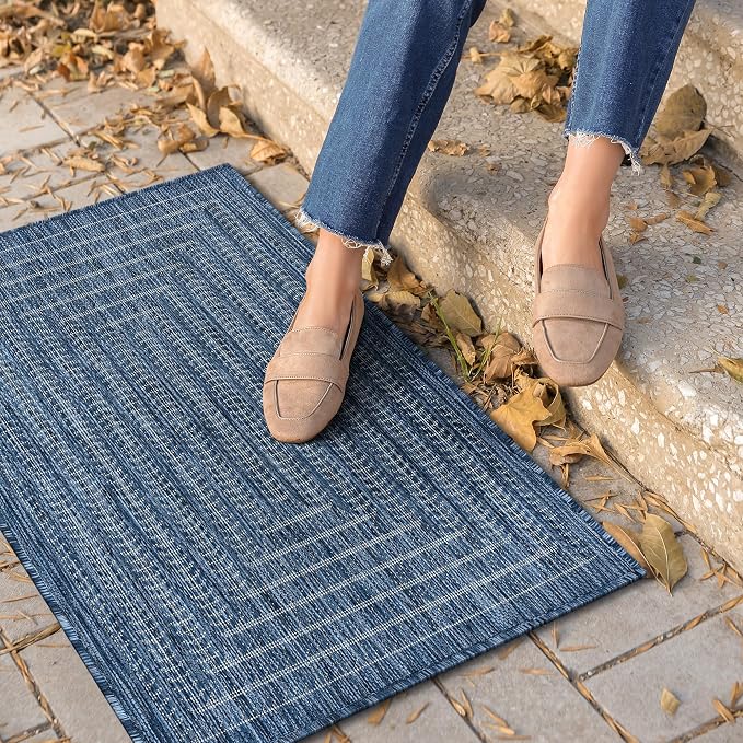 Adiva Rugs Outdoor Indoor Area Rug, Weather Resistant, Easy to Clean, Stain Resistant Floor Mat for Dining Room, Backyard, Deck, Patio (Azure Denim Blue, 2' x 3')