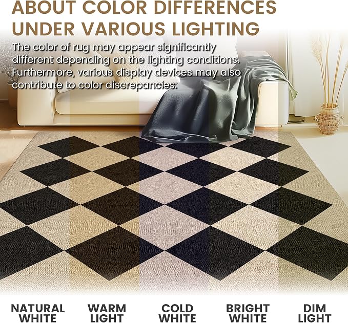Washable Checkered Easy Jute Rug 3x5, Black Checkerboard Boho Geometric Outdoor Indoor Patio Small Rugs, Woven Non Slip Thin Neutral Carpet Door Mat for Bedroom Entryway Front Door Farmhouse