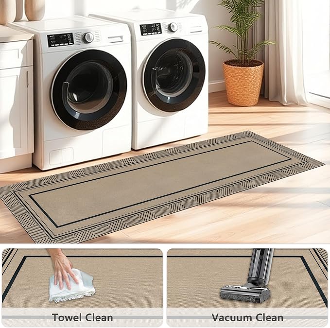 Capslpad 2x8 Hallway Area Rug, Faux Jute Geometry Line Entryway Rug, Farmhouse Washable Non-Slip Rubber Backing, Stain Resistant Low Pile Runners for Hallways, Kitchen, Bedroom, Laundry, Black