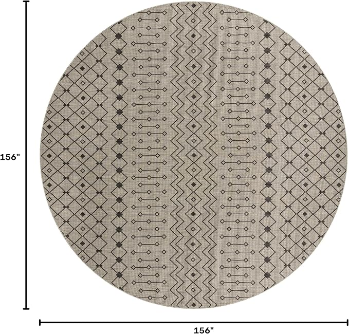 Unique Loom Outdoor Trellis Collection Area Rug - Tribal Trellis (13' Round, Gray/ Black)