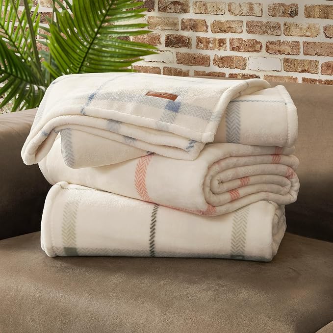 Lucky Brand Palmdale White with Red Plaid 50"x70" Cozy Plush Blanket - Premium Microfiber Throw for Luxurious Comfort