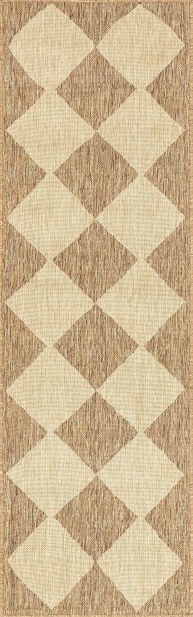 nuLOOM Outdoor Performance Collection Sabina Brown/Ivory, 2' x 8', Soft and Cozy, High Traffic, Stain Resistant, Easy Clean, Durable Runner for Indoor/Outdoor Patio, Deck, Porch, Garden, Courtyard